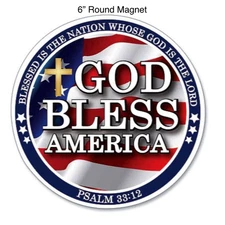 God Bless America Magnet with Psalm 33:12, 6" Round in Diameter, Red White Blue