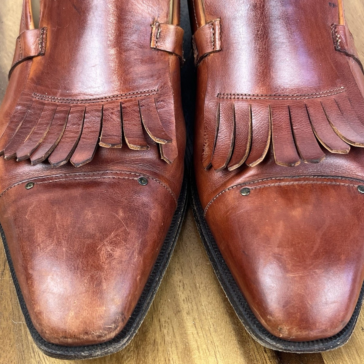 LIDFORT Men\'s Brown Leather Dress Shoes Size 8 Mens L.F. Lidfort Brown Leather Slip On Cap Toe Fringe Dress  main image 3
