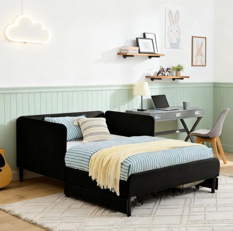 Upholstered Kids Bed with Storage Drawers - Full Daybed Fram