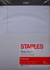 Sealed 12 STAPLES Wide Ruled Writing Note Pads 8.5 X 11.75 600 Page