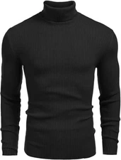 Mens Turtleneck Slim Fit Ribbed Knit Pullover Sweater Casual Warm Winter Top