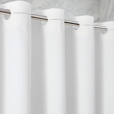 Zemyovia White Waterproof No Hooks Waffle Shower Curtain, 260GSM Heavy Duty