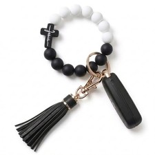 Key Ring Bracelet Car Keychain Holder Wristlet Silicone Women 2.5 inch Cross
