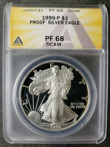 1999 P Proof $1 American Silver Eagle Dollar ANACS PF68 DCAM