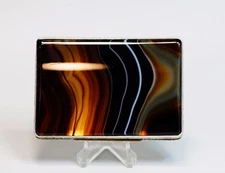 19c.Russian 84 Silver Banded Agate K.Faberge Business Card Box Case Foliate Back