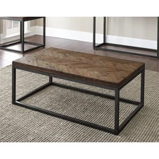 Lorenza Coffee Table in Distressed Brown Wood top and Nickel frame