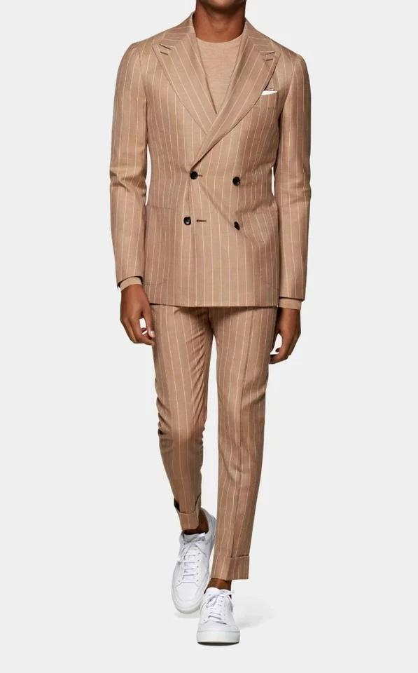 SUITSUPPLY Mid Brown Stripe Havana Suit Double Breasted Peak Lapel EU54 UK US 44 - Image 3 of 4