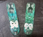 Pair of Fenton Glass Shoes - 95th Anniversary - Signed - Blue & Green