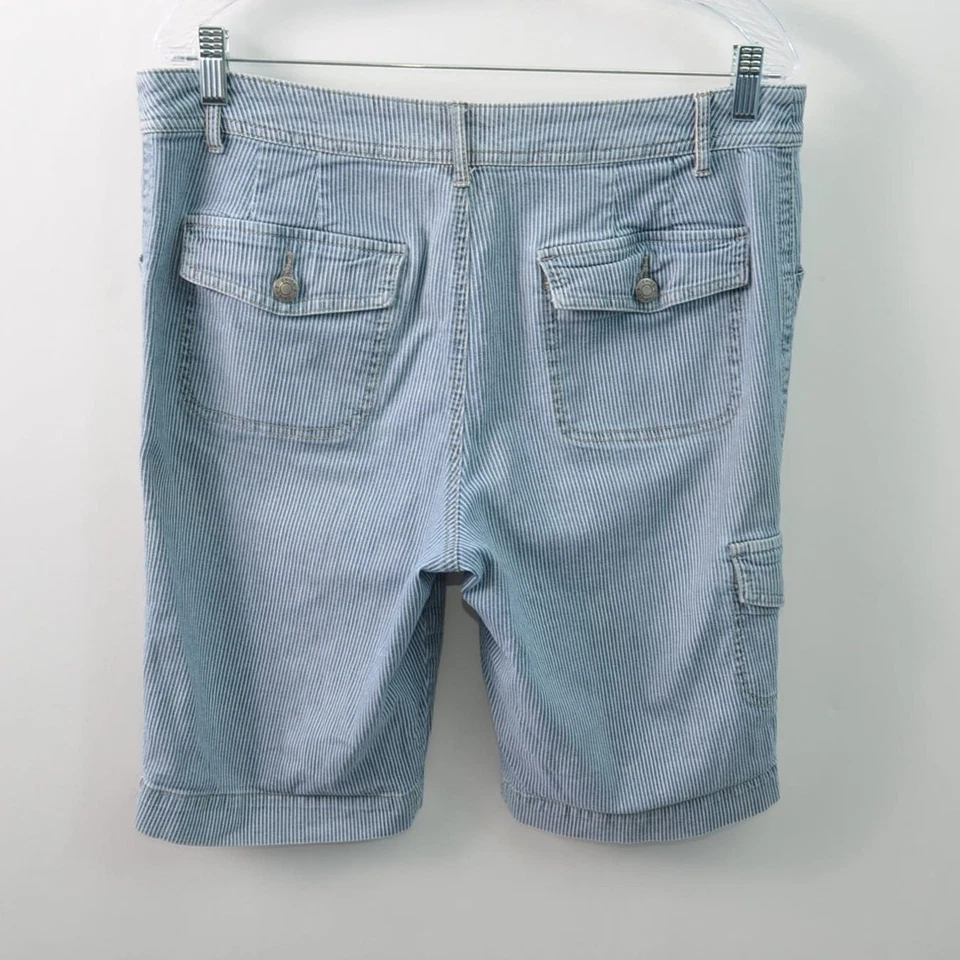 Pantalones Cortos Chicos Mujer 2 EE. UU. Grande Carga Azul Blanco Rayas 11" Bermudas Elastizadas Foto 2 de 4
