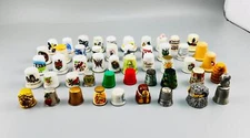 Mixed Lot of 49 Thimbles Porcelain Pewter Metal Wood Plastic Collectibles