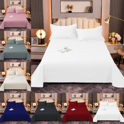 Flat Sheet Bed Sheets 100% Poly Cotton Single Double King Size OR Pillow Cases