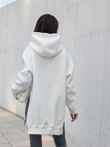 Women's Hoodie Pocket Slit Sweater Solid Color Pocket Large Size Loose Casual - Picture 8 of 14