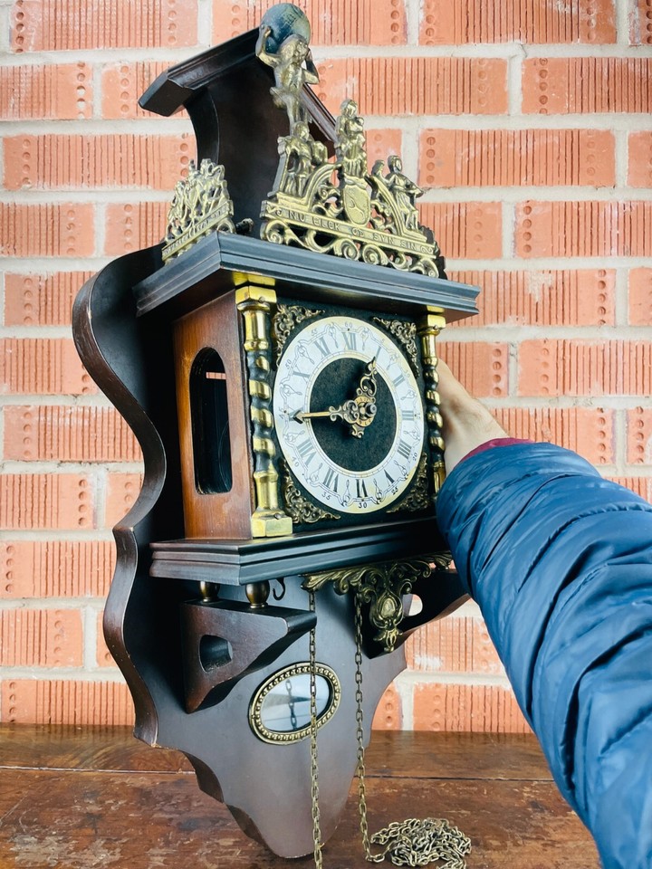Dutch Zaanse Zaandam Atlas Wall Clock Weight Driven Bell Chiming 8 Day