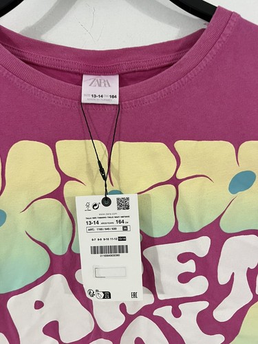ZARA girls Pink T-SHIRT short sleeves CARE TO ENJOY Size 13 14 Years Y863C - Picture 4 of 9