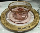 Pink and Gold Plate and Bowl with Roadrunner Depression Glass