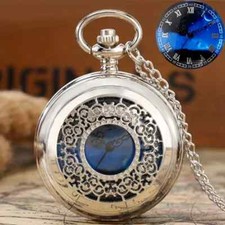 Flower Engraved Hollow Quartz Pocket Watch Boho Starry Night Dial Analog Fashion