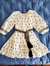 NWOT A LOVES A Embroidered Black and White Boho Hippie Mini Dress Size Small