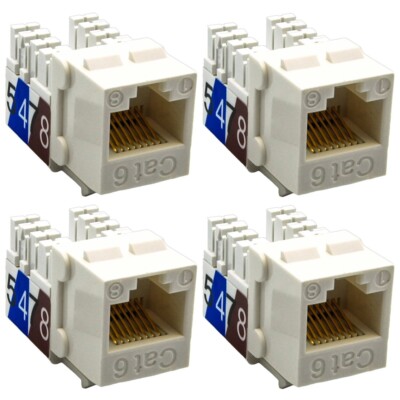 4 Pcs Cat6 RJ45 Network LAN Ethernet Keystone Jack 110 Punch Down Snap-In White