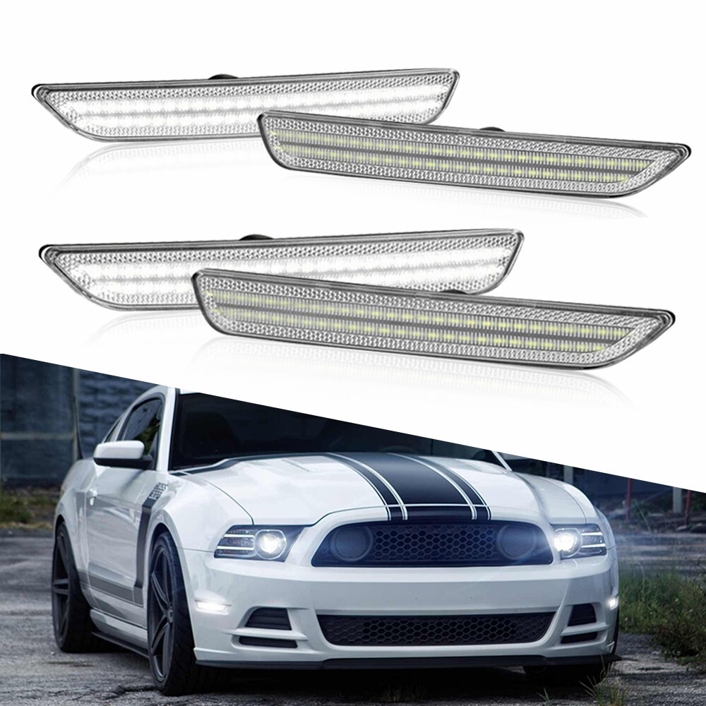 AUXITO 4x LED Side Marker Lights For 2010-2014 Ford Mustang – Front/Rear, Clear Lens, Cold White