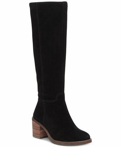 Lucky Brand Women's Ritten Riding Boot Black Suede Knee High Riding Boots