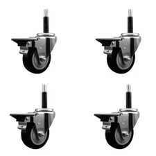 3.5 Inch Black Poly Swivel 3/4 Inch Expanding Stem Caster Set with Brake SCC