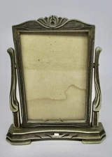 Vintage frame art nouveau swing tilt swivel carved wood with glass silver tone