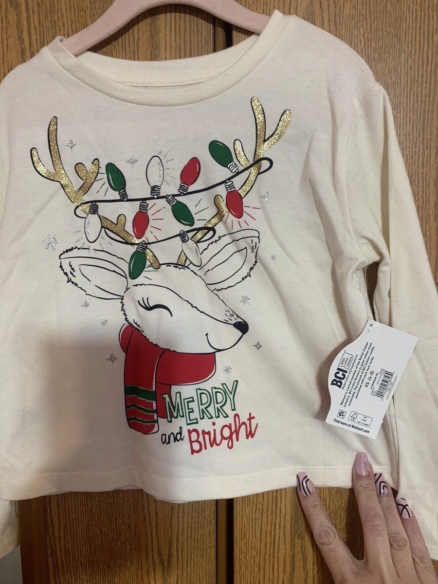 Merry and bright girls size 4 5 christmas shirt
