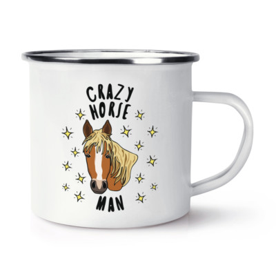 Crazy Horse Mann Sterne Retro Emaille Becher Tasse - Lustiges Pony Tier Camping