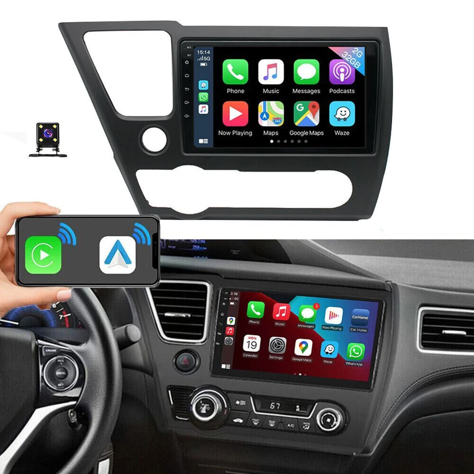 Android 13.0 Apple Carplay GPS para Honda Civic 2013-2015 radio de coche estéreo 2+32 GB Foto 3 de 4