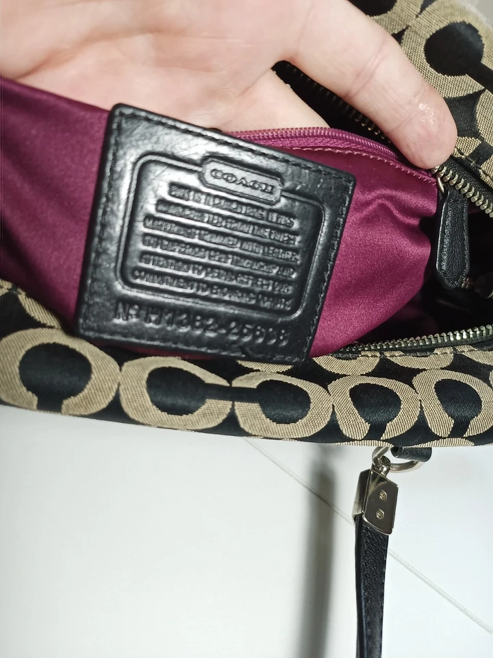 Coach Madison Medium Black Beige Satchel Op Art Canvas Leather Straps - Image 2 of 4