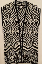 Chicos 0 Womens Open Front Cardigan Knit Vest Black White Abstract Cotton 0 S 4