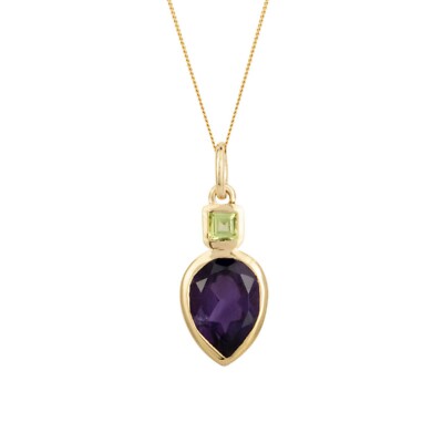 Amethyst/Peridot Anhänger 925 Sterling Silber gepunzt 18'' Kette British Made