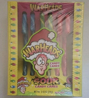 2x Warheads Super Sour Candy Canes, 2.35 oz. Packs 6 Sour Candy Canes, 12 TOTAL