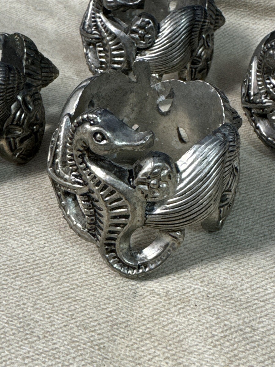 4-Vintage Godinger Silver Co Silver Seashell Seahorse Ocean Napkin
