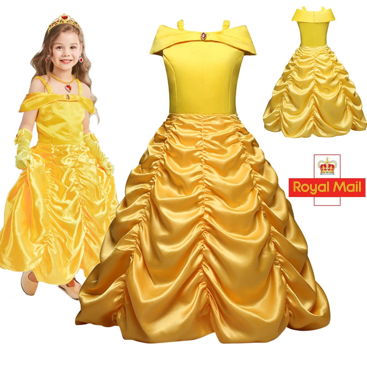 Belle Gold Satin Off-the-shoulder Princess Gown - Promfy