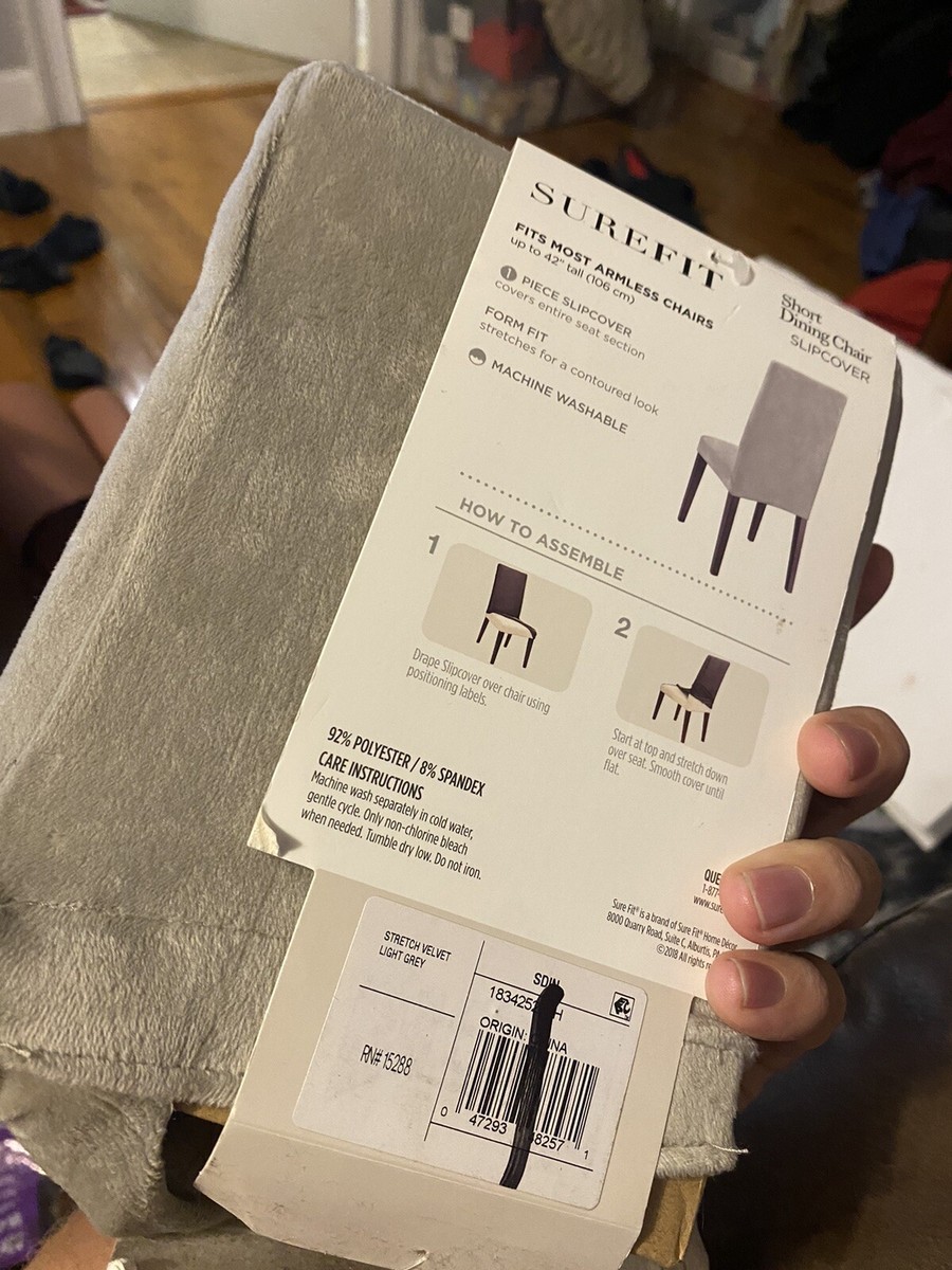 Surefit Short Dining Chair Slipcover Stretch Velvet Light Grey new #48257