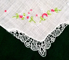 Wedding Romantic Cross Stitch Pocket Square Handkerchief Antique Fine Cotton VTG
