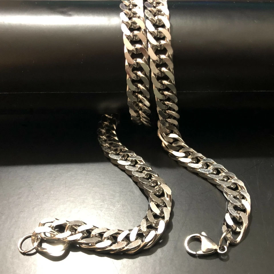 Collana catena in acciaio inox da uomo grumetta punk rapper argento 45 50 55 cm - Immagine 3 di 4