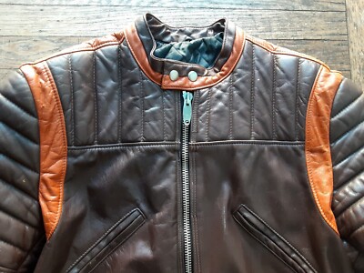 vintage Drospo classic CAFE racer Leather Motorcycle Jacket size 44 Talon Clix