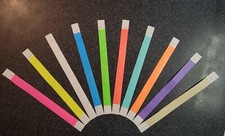 100-1000 3/4" 10-100 each of 10 colors TYVEK WRISTBANDS, PAPER WRISTBANDS