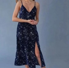 ✨Urban Outfitters Velvet Midi Dress Navy Slit Celestial Horoscope Y2k Small