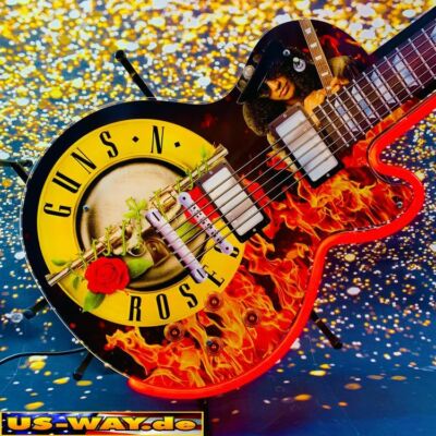 N-0136 Neon ''Guns N Roses'' Gitarre Schild Leuchtreklame USA Neonreklame Vintage 