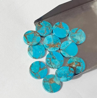 #ad AAA Blue Copper Turquoise Both Side flat Round Shape Loose Gemstone $103.49