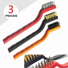 3X WIRE BRUSH SET SMALL MINI MICRO STEEL BRASS NYLON METAL RUST REMOVER Non-slip