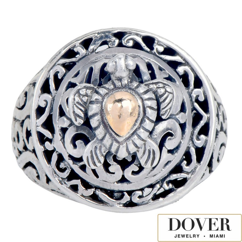 Turtle Finger Condition Estate Silver 18K Gold Turtle Filigree Cocktail Ring 6.6 Grams NR | eBay