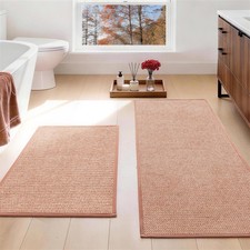 2 PCS Pink Bathroom Rug Set Quick Dry Thin Bath Mat Non Slip 17x24 17x47 In