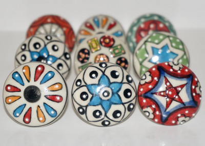Nine ARTISAN CRAFTED Hand-Painted & Glazed Ceramic Handle Pulls