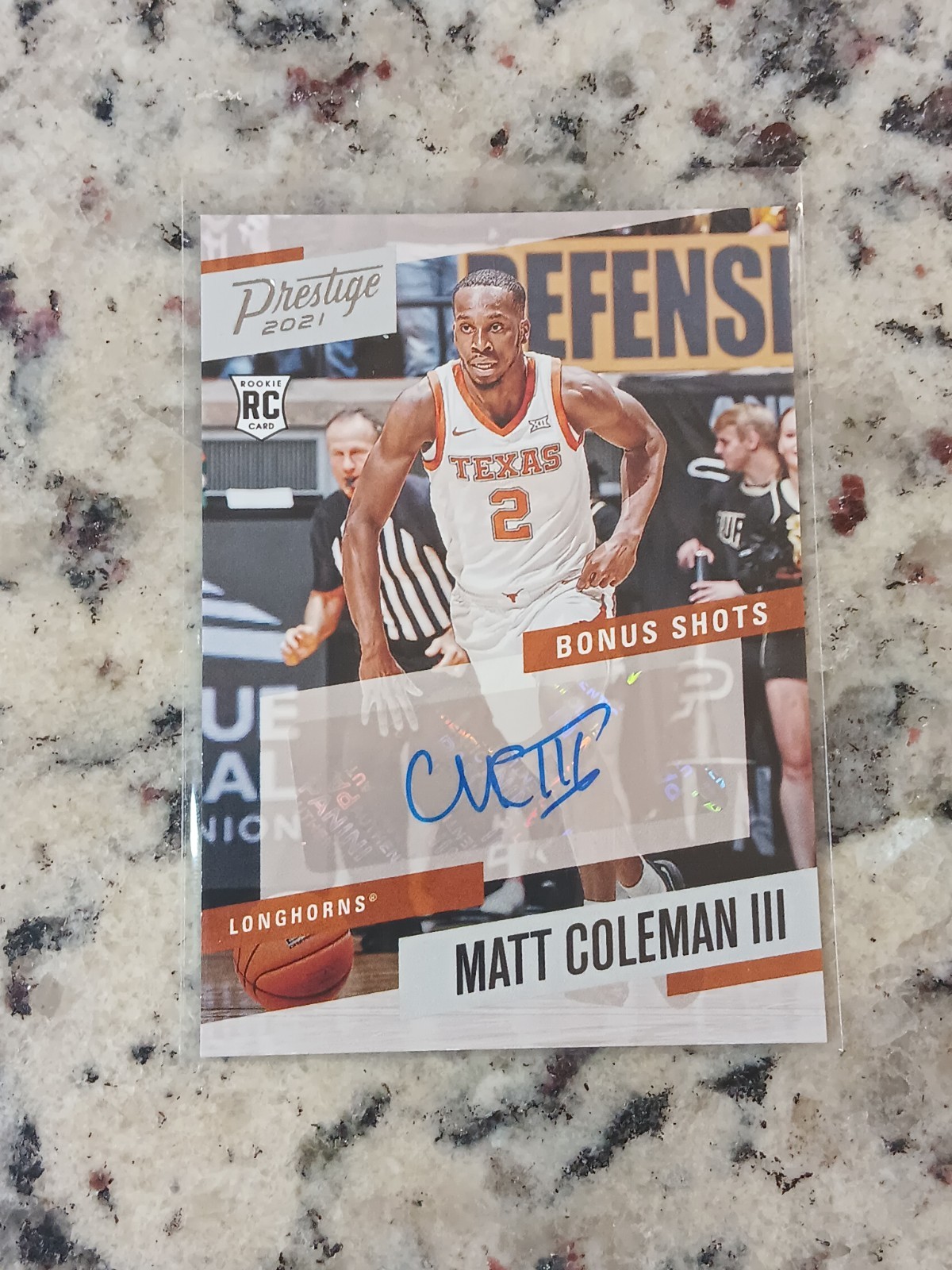 2021-22 Panini Chronicles Draft Matt Coleman III Prestige Rookie Auto Texas view 1