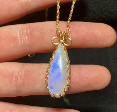 Mondstein Halskette natur blau Mondstein 925 Gold gewickelt Anhänger Collier