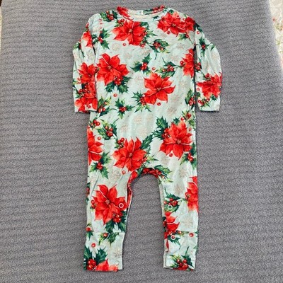 Posh Peanut-Emilia Poinsettia-Bamboo Snap Romper-Pajama Christmas-Girl-12-18M